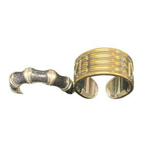 Gold & Silver-Tone Ring Set With Black Bamboo & Engraved Design (sizes 7 and 6.2